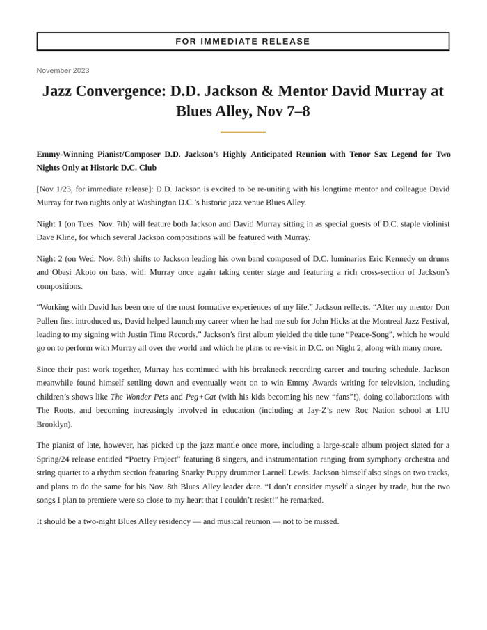 Jazz Convergence at Blues Alley