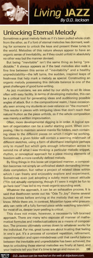 Screenshot of the original published 'Unlocking Eternal Melody' column in DownBeat magazine